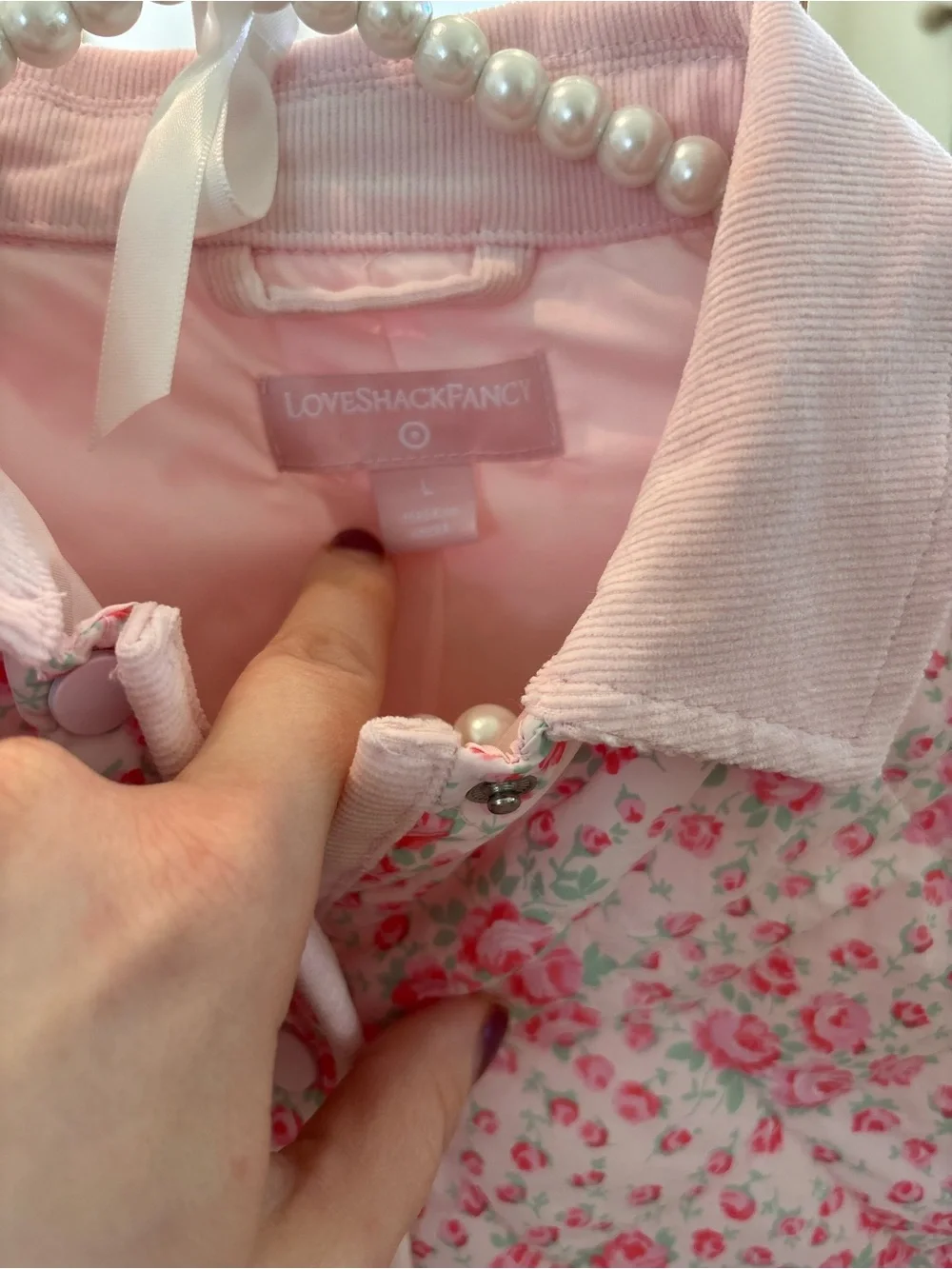 LoveShackFancy Pink Floral Quilted Puffer Jacket for Kids